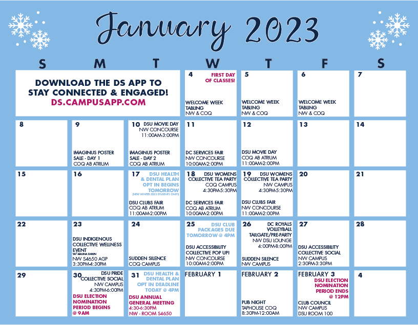 January 2023 Calendar of Events News Douglas Students' Union (DSU)
